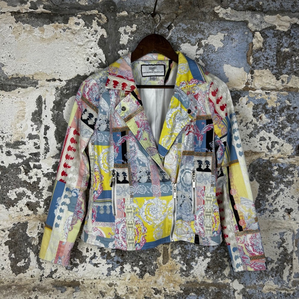 Hilary Radley Katherine Barclay Moto Jacket Multicolor Patchwork Womens S